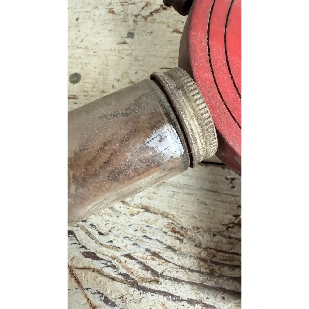 Vintage 1942 Carousel Hardware Organizer Red Wood Glass Jar Storage
